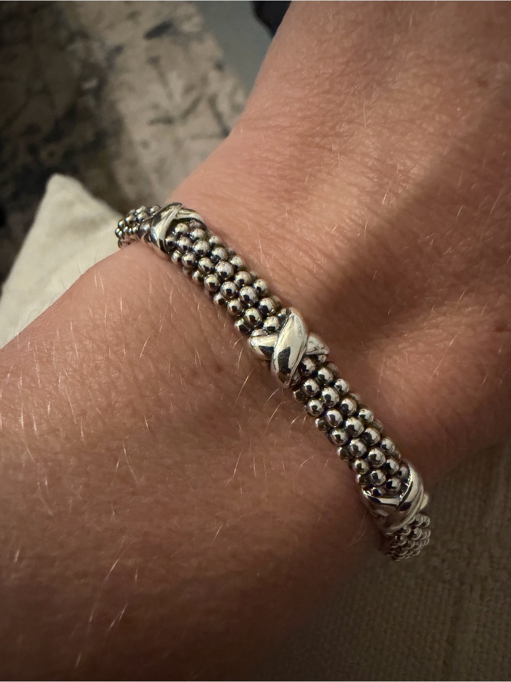 Lagos Sterling Silver Three Station X Caviar Bracelet | 6mm SIZE SMALL